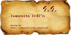 Ivancsits Irén névjegykártya
